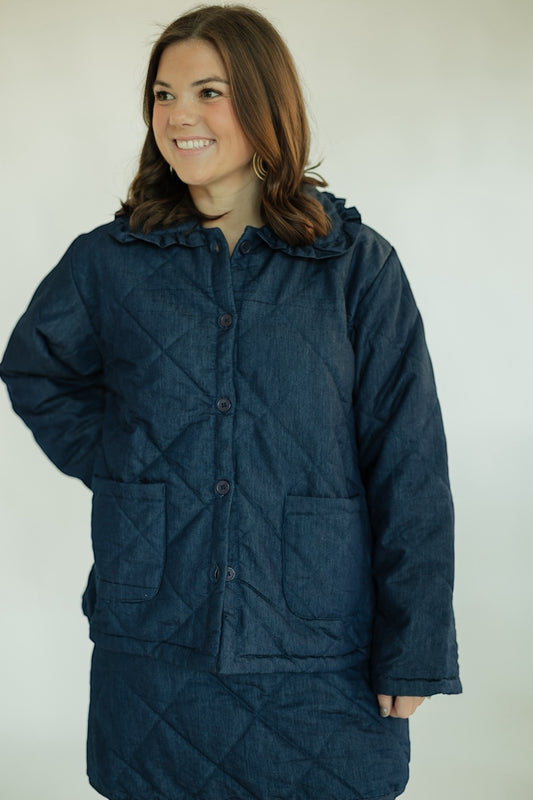 Janet Quilted Denim Ruffle Collar Jacket (XS-XL)