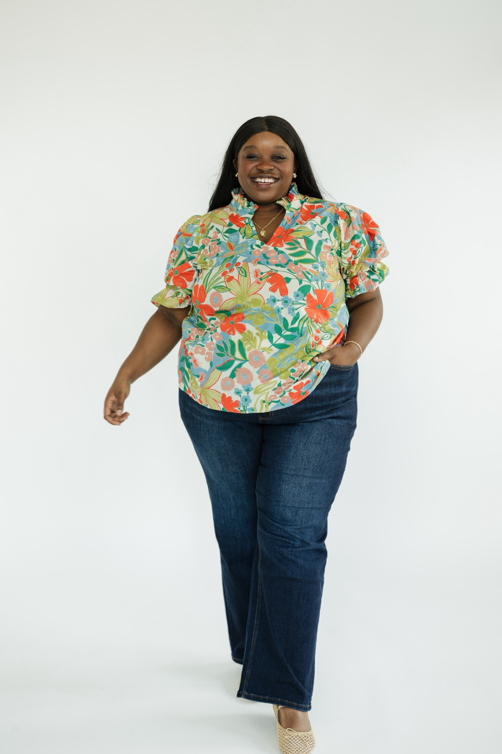 Toni Floral Ruffle Neck Top (S-2XL)