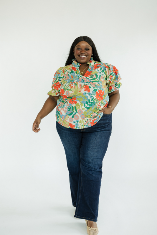 Toni Floral Ruffle Neck Top (S-2XL)