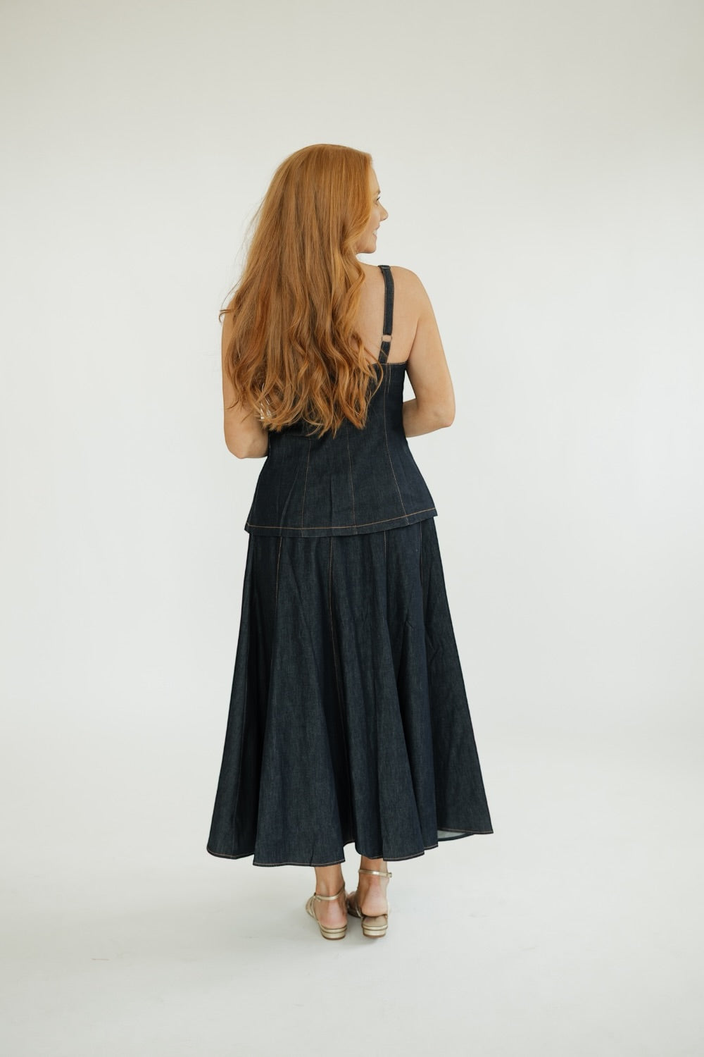 Logan Dark Denim Midi Skirt