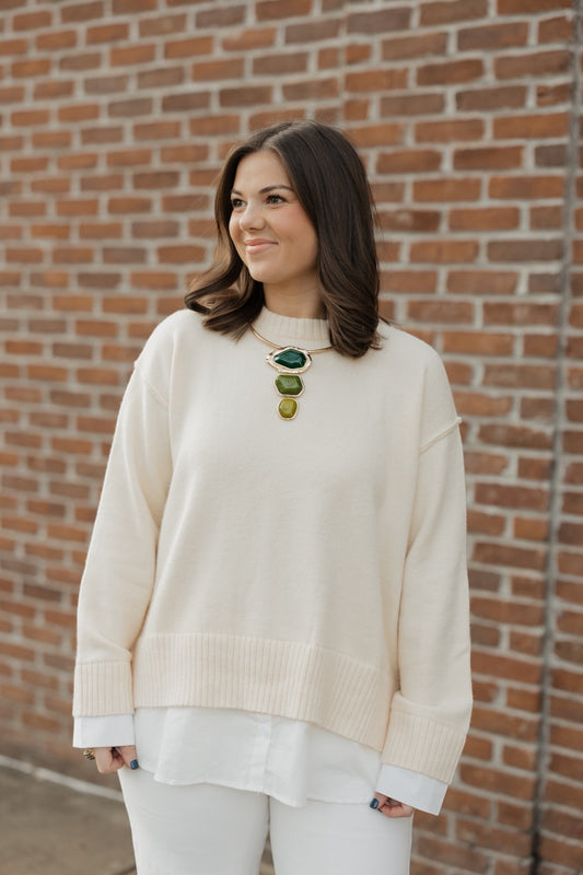 Lindsey Beige Long Sleeve Combo Sweater