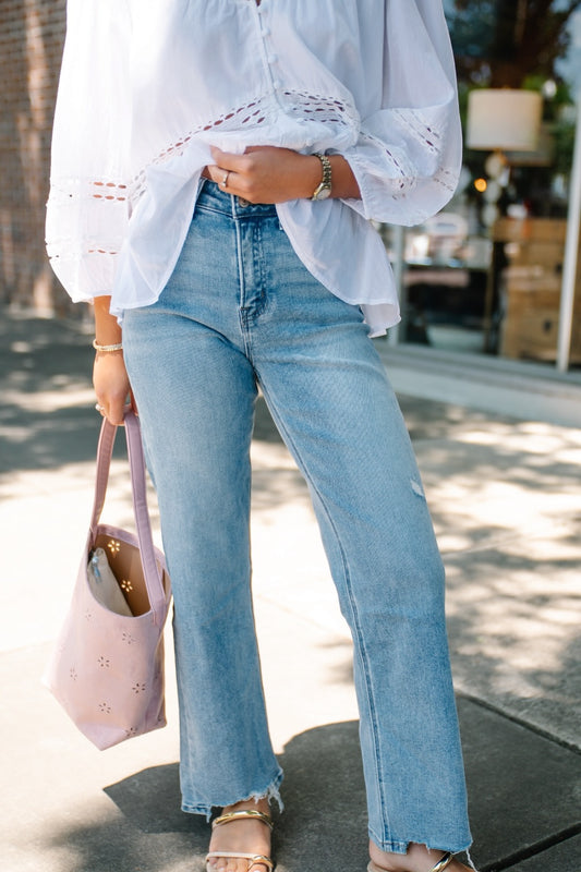 High Rise Slim Wide Light Wash Jean (0-22)