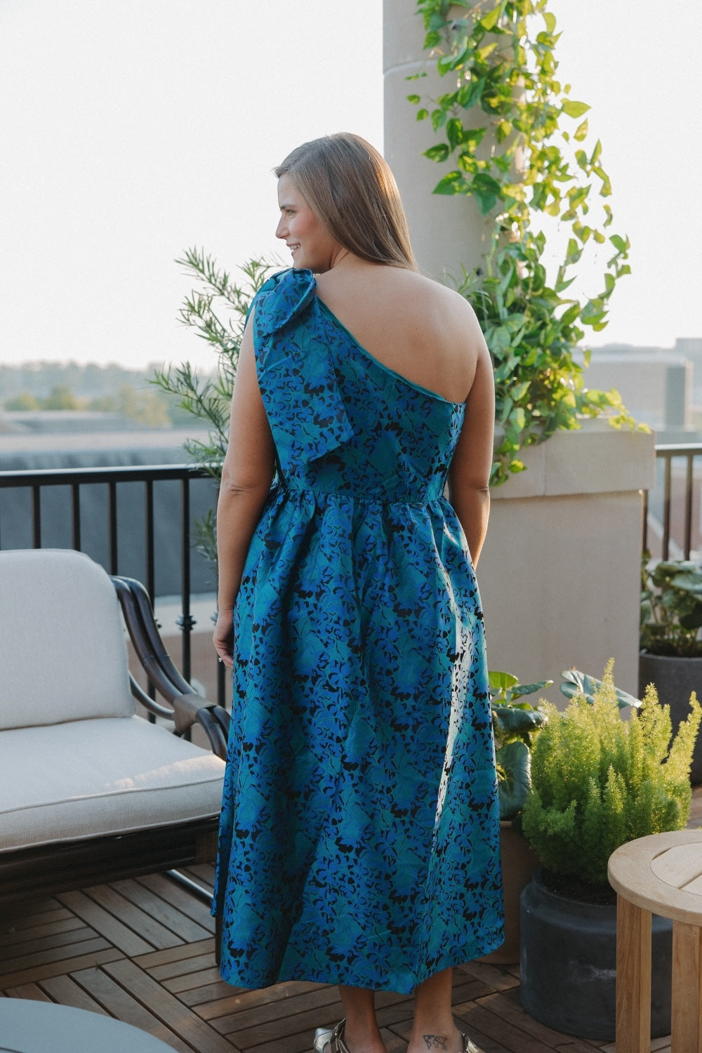 Farrah Jacquard Floral Miley Bow Midi Dress (XS-XL)