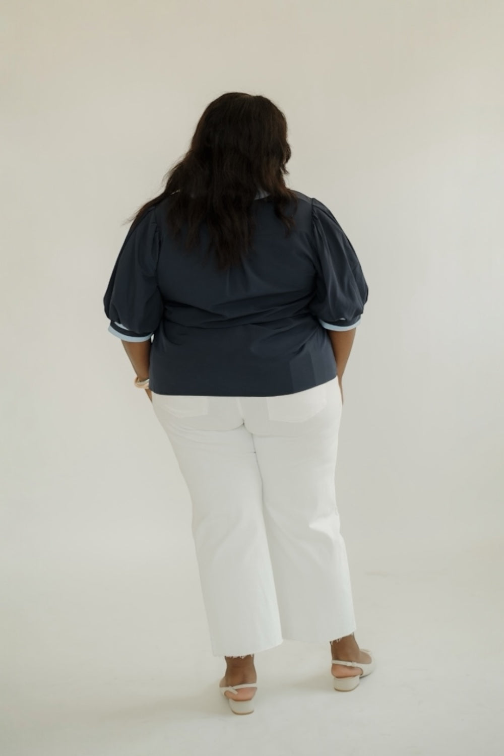 Navy Contrast Collar Top (S-2XL)
