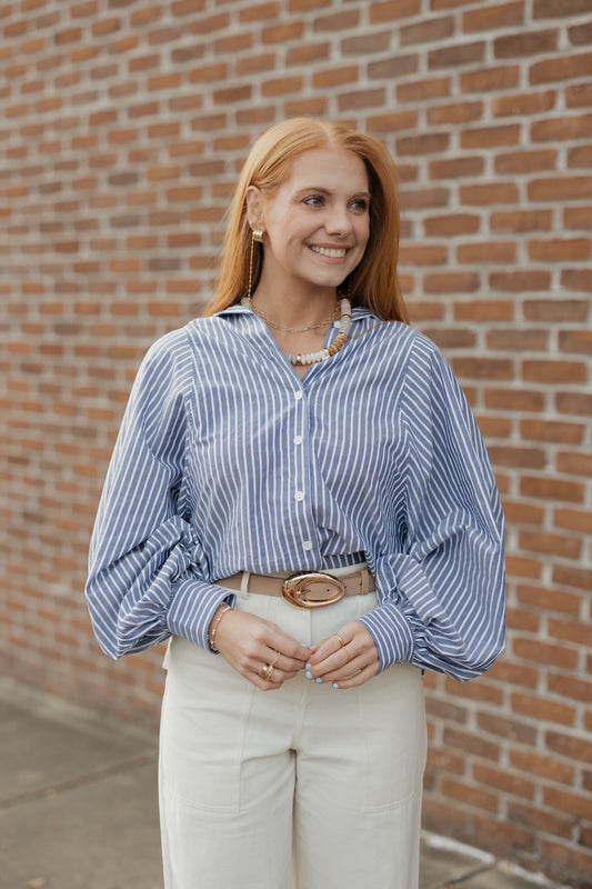 Brooks Navy Pinstripe Button Up (S-3XL)