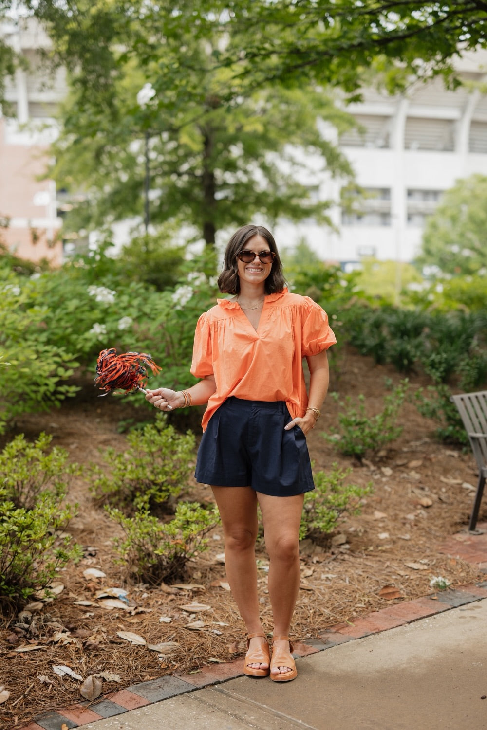 Patti Ruffled Neck Soft Orange Blouse