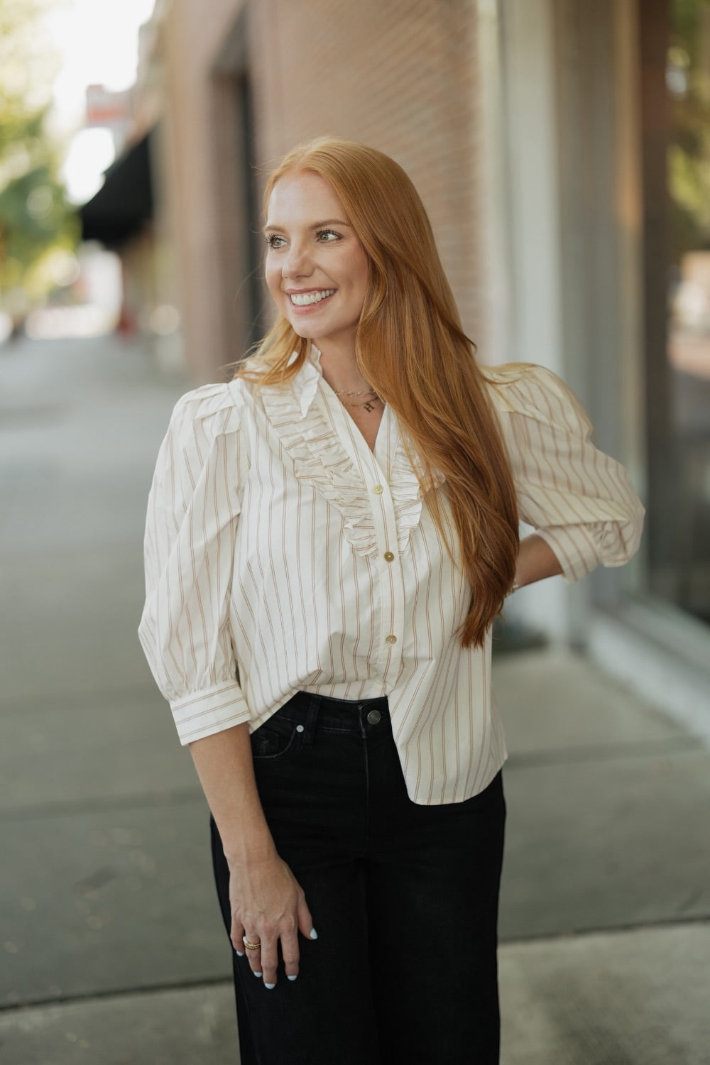 Kenzie Striped Ruffled Collar Blouse