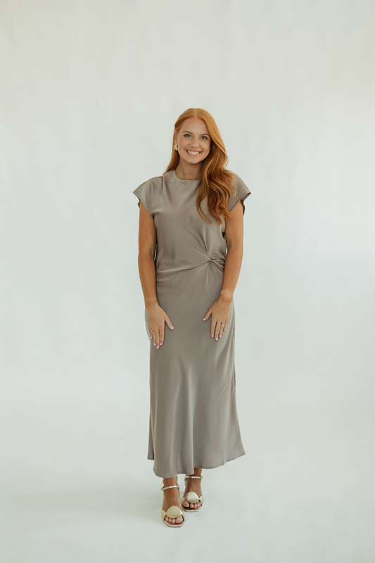 Dallis Satin Bias Cut Waist Midi Dress