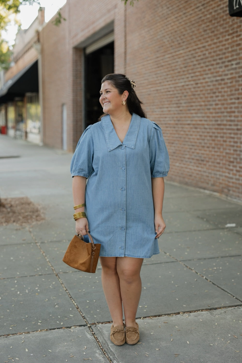 Peter Pan Collar Denim Dress (S-3XL)