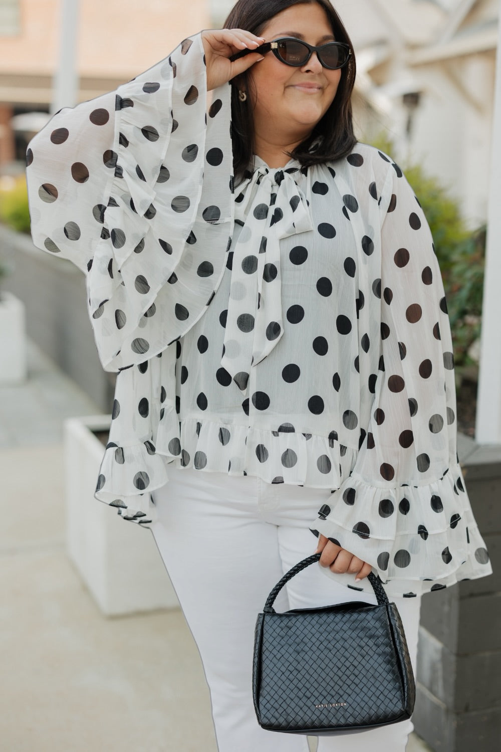 Polka Dot Ruffled Chiffon Blouse (S-3XL)