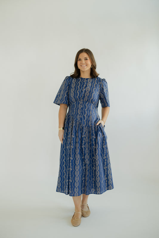 Berry Blue Embroidered Midi Dress