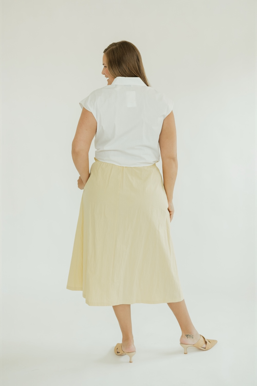 Madison Yellow Elastic Wasit Midi Skirt (XS-XL)