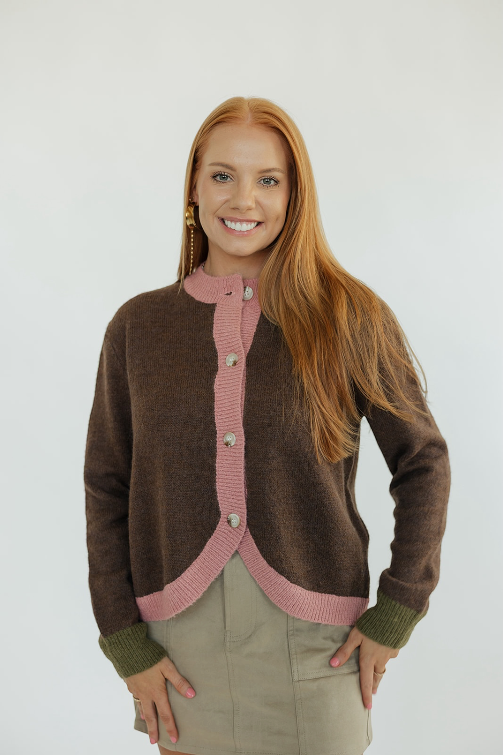 Pink Trim Espresso Cardigan (S-XL)