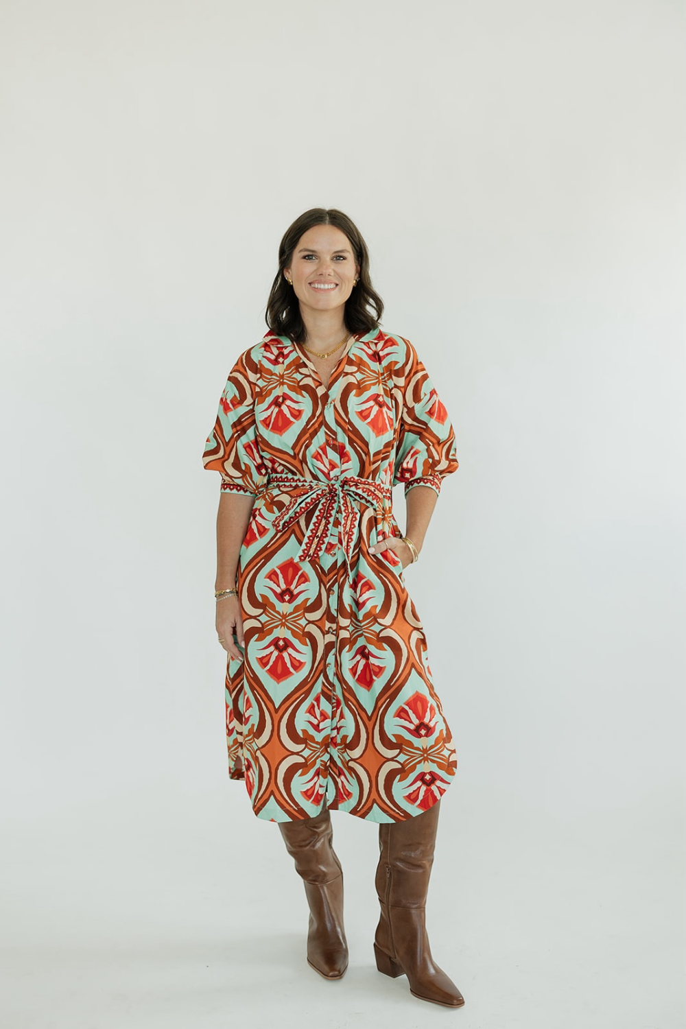 Olivia Geo Mint Shirt Midi Dress (XS-XL)