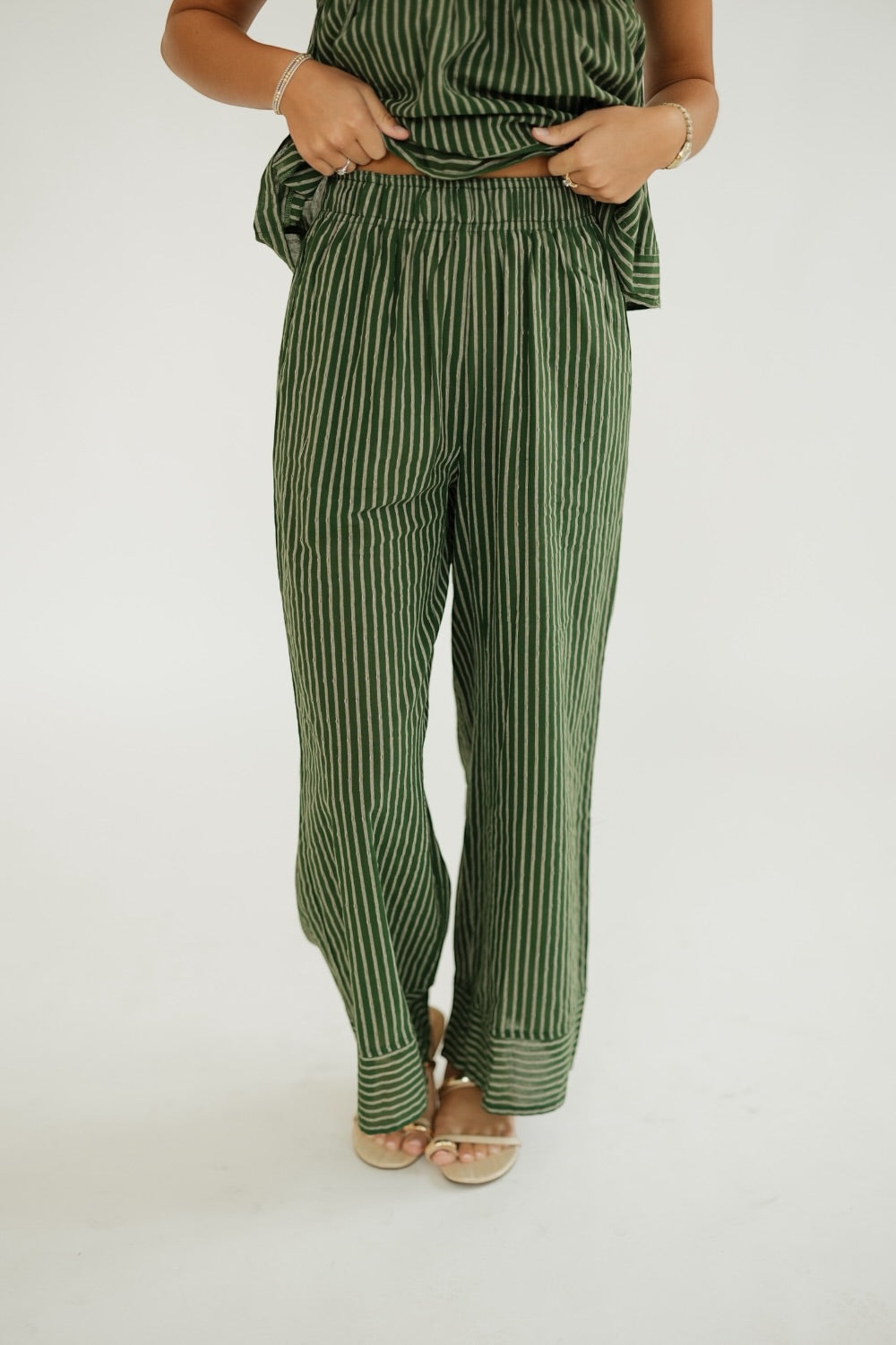 Green Striped Print Wide Leg Pant