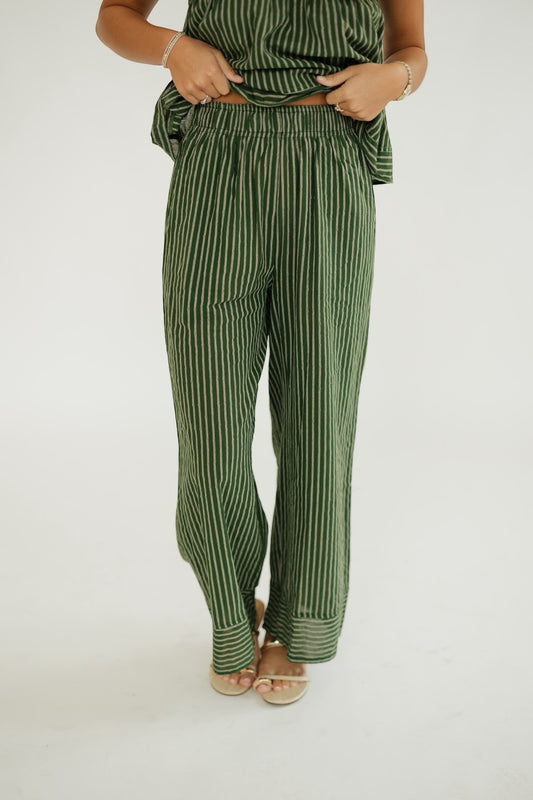 Green Striped Print Wide Leg Pant