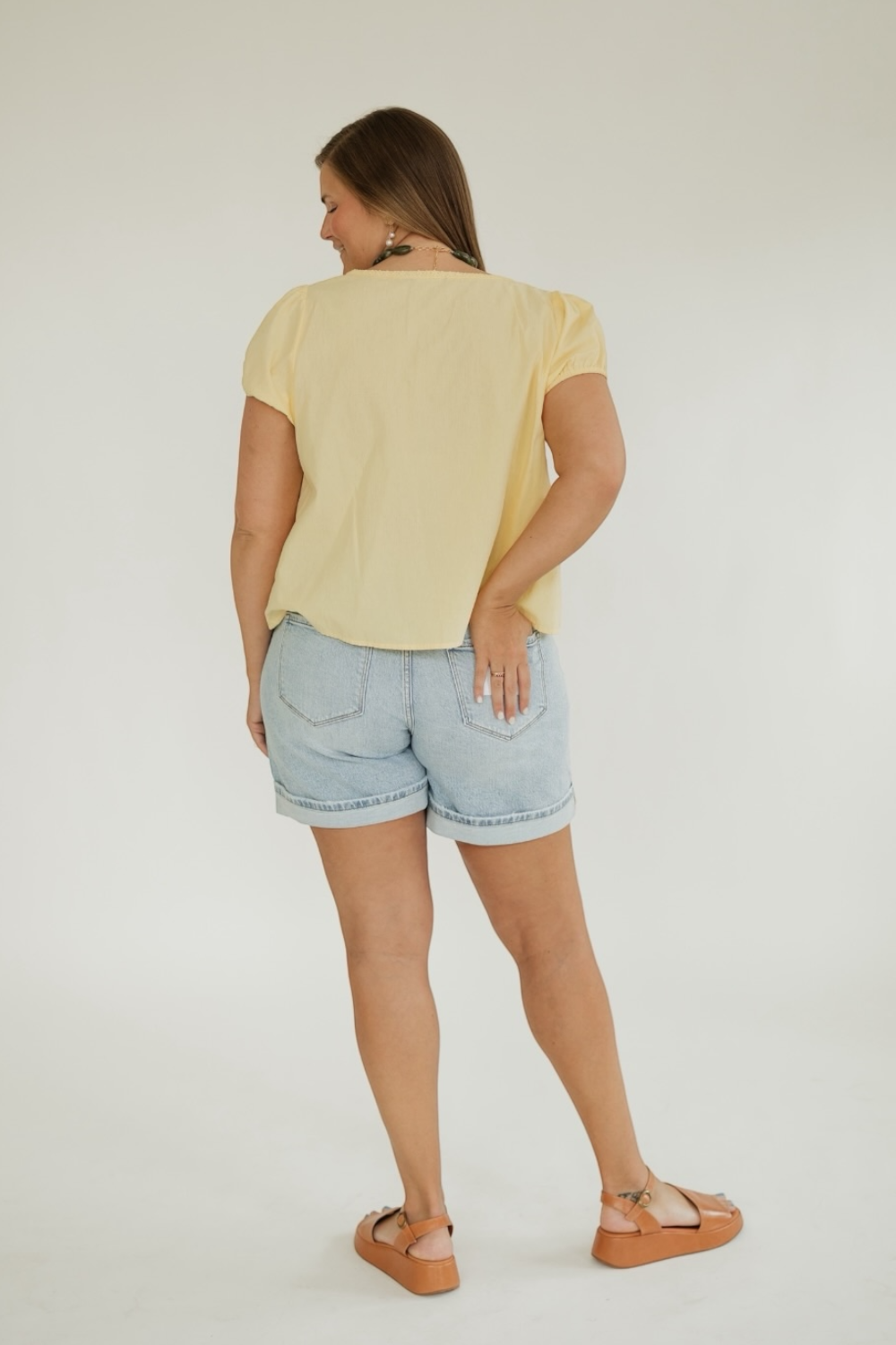 Sara Butter Yellow Front Pleat Button Up Top (XS-3XL)