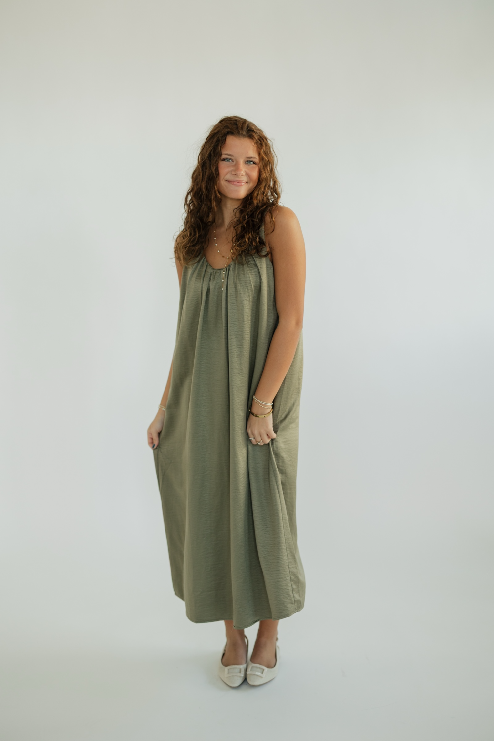 Steely Satin Midi Dress
