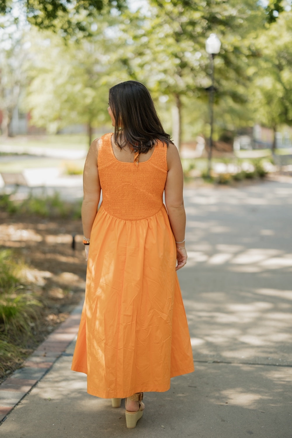 Brinley Orange Smocked Top Midi Dress (S-3XL)
