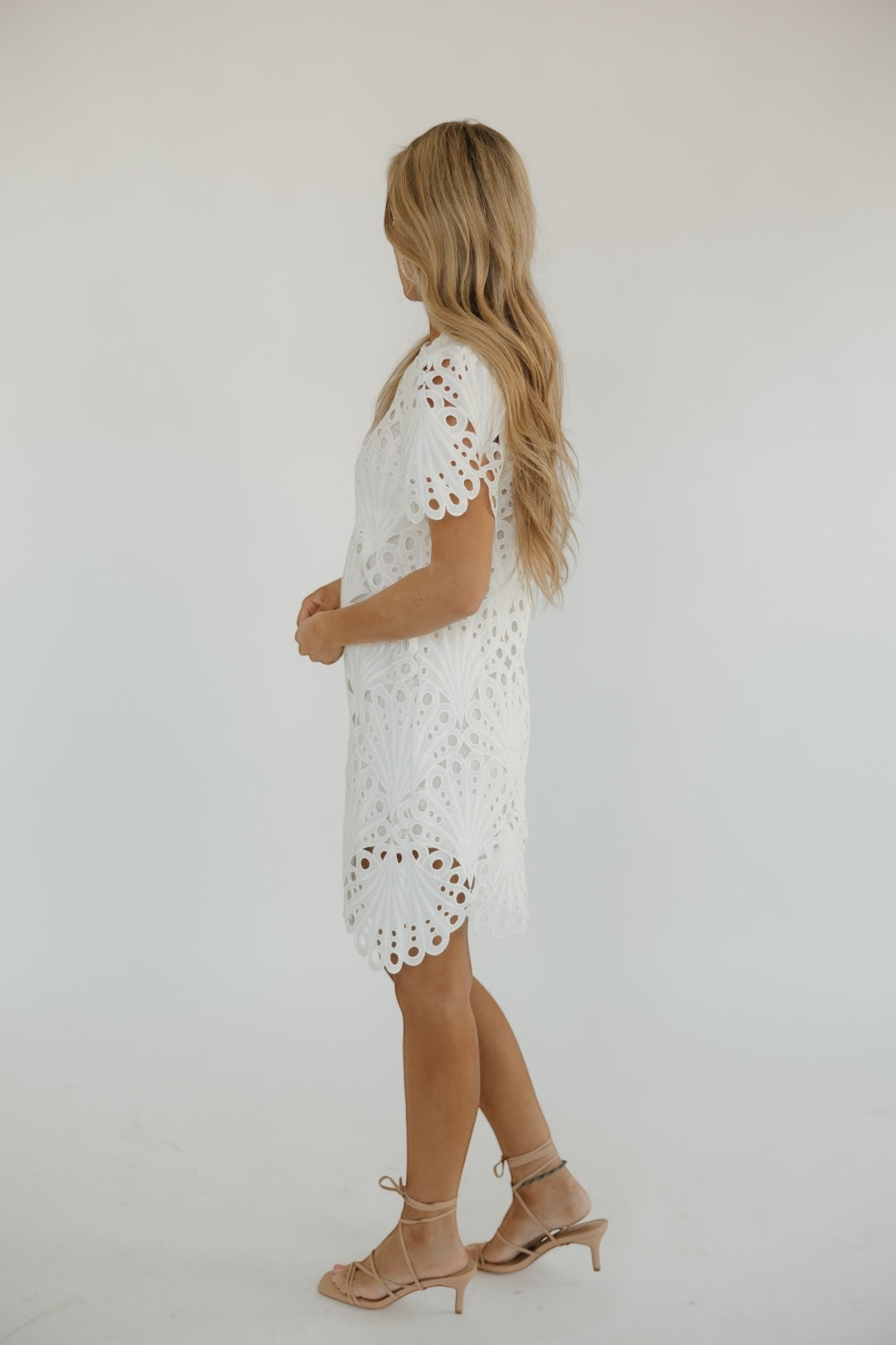 White Scalloped Eyelet Mini Dress