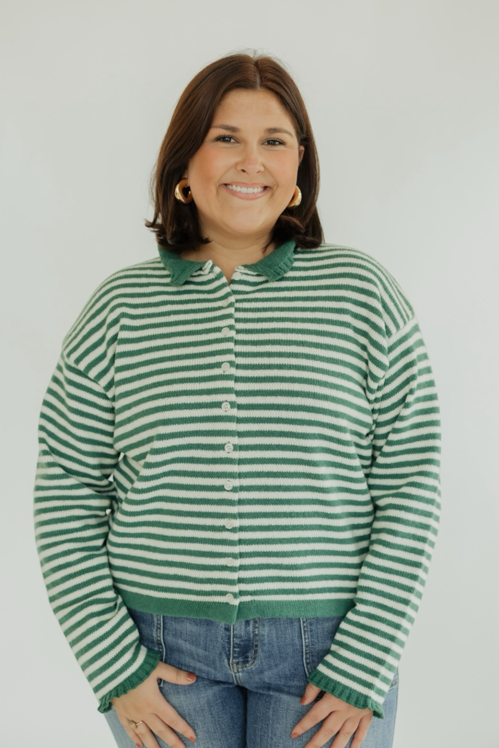 Stacie Green Striped Cardigan (S-3XL)