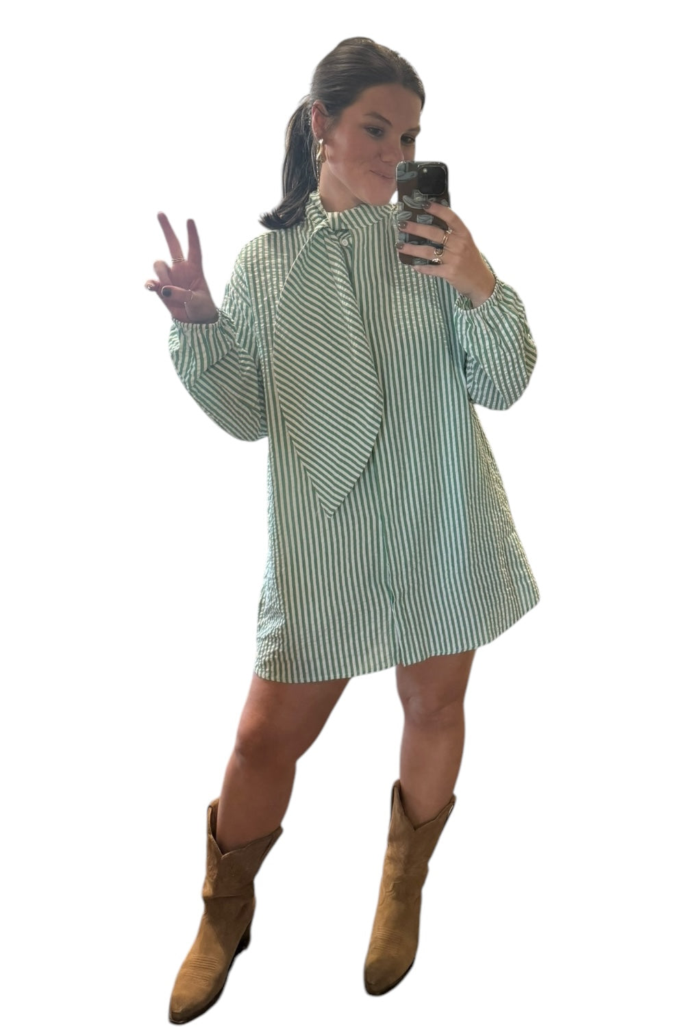 Oversized Green Seersucker Stripe Tunic