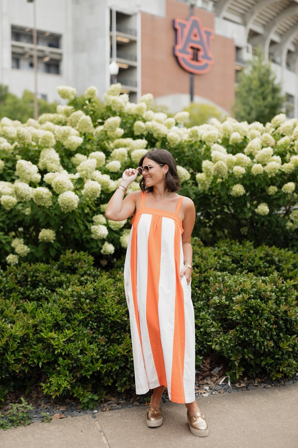 Miranda Orange Stripes Midi Dress