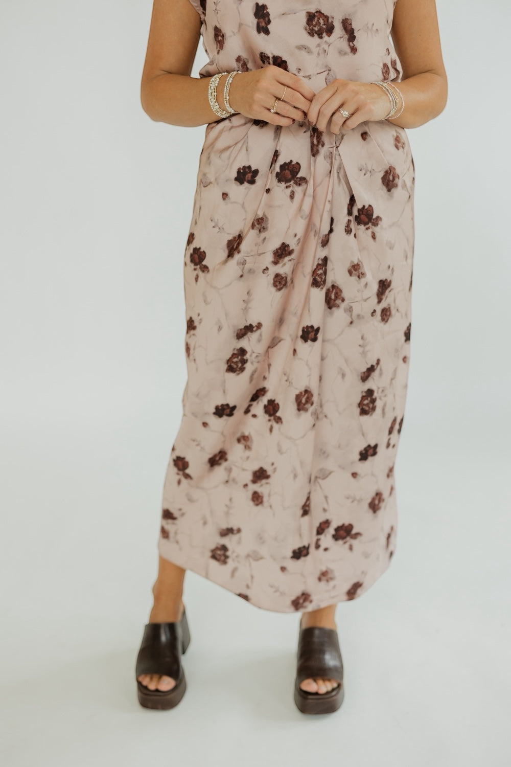 Rose Print Satin Skirt