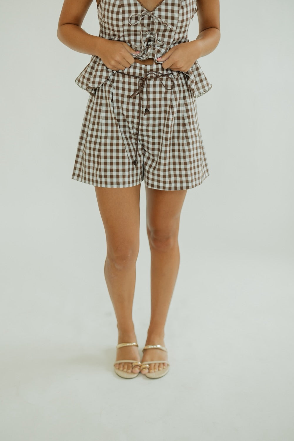 Rocco Pleated Brown Checkered Short