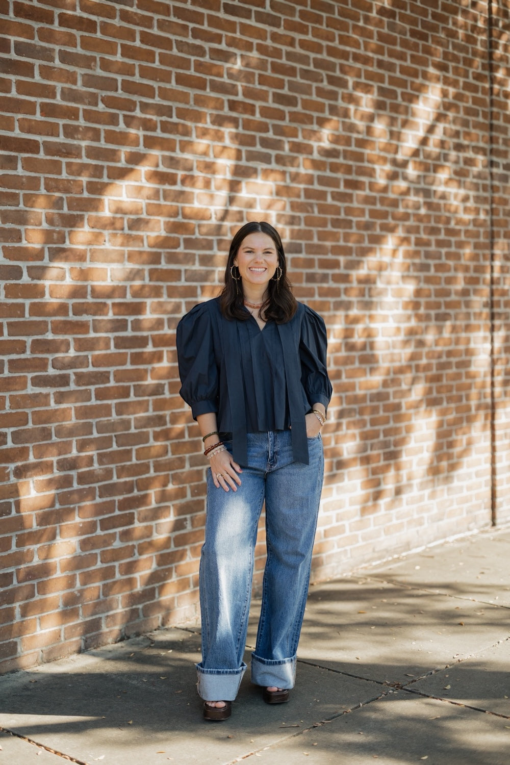 Isabella Navy Tuck Front Blouse
