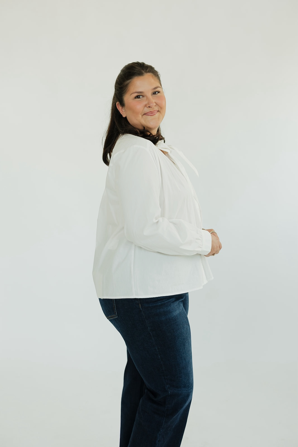 White Tie Neck Button Down Blouse (XS-XL)