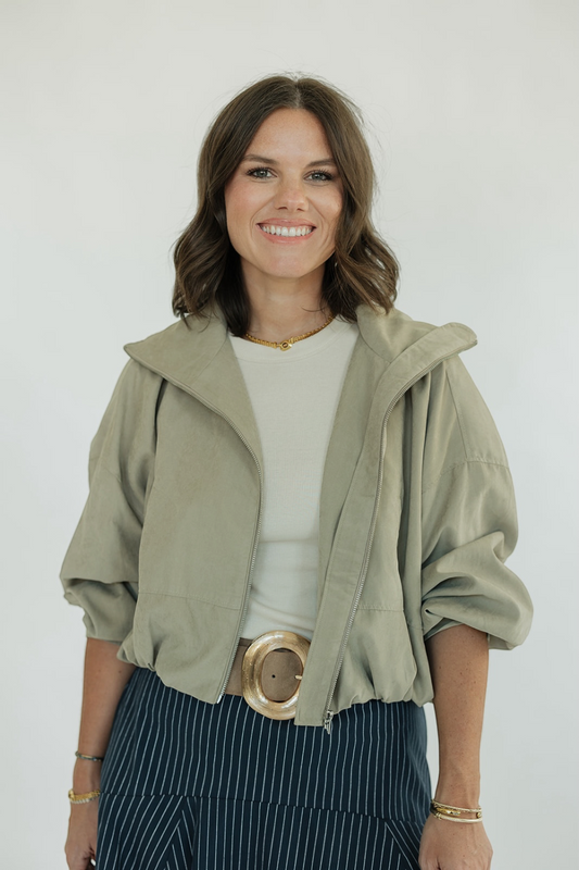 Khaki Bubble Hem Bomber Jacket