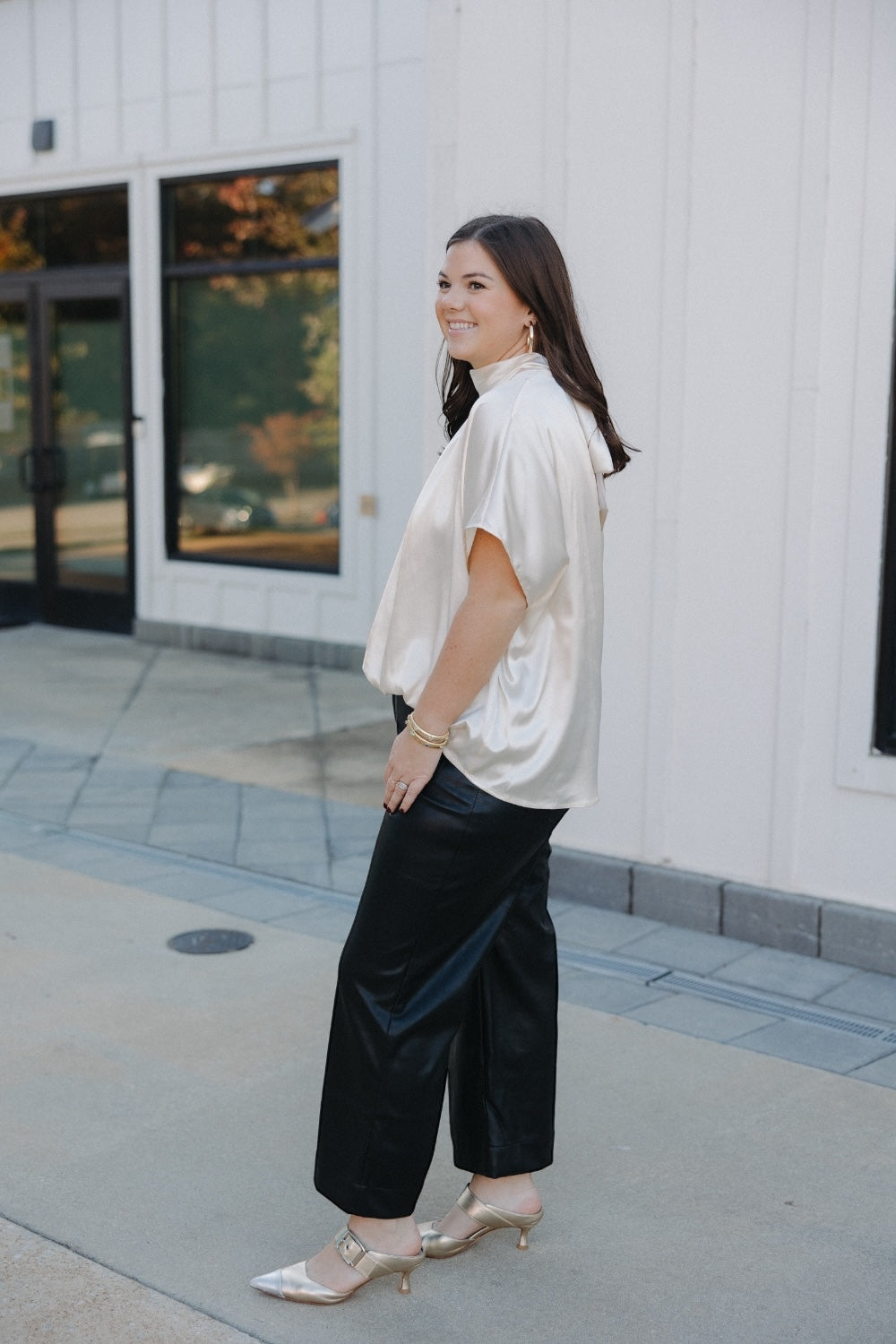 London Ivory High Tie Neck Bubble Hem Top (S-3XL)