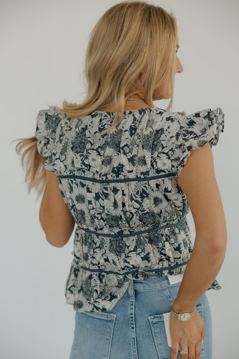 Gina Navy Grosgrain Trim Peplum Top