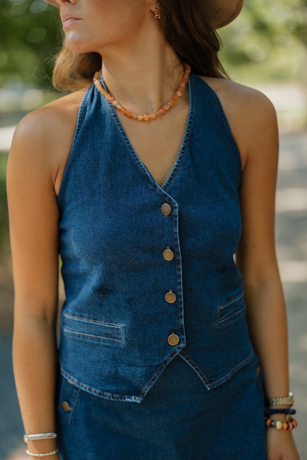 Lavinia Mid-Blue Denim Halter Neck Top (XS-XL)