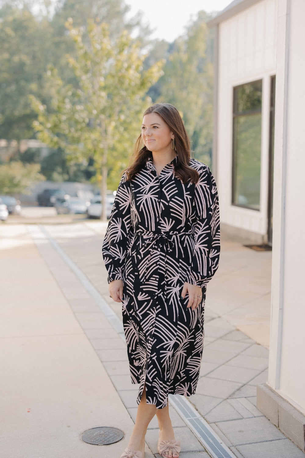 Phoenix Abstract Print Long Shirt Dress