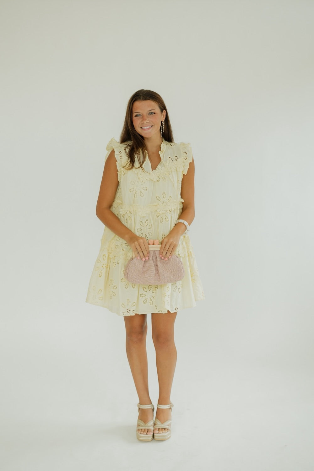 Kensie Butter Yellow Embroidered Baby Doll Dress
