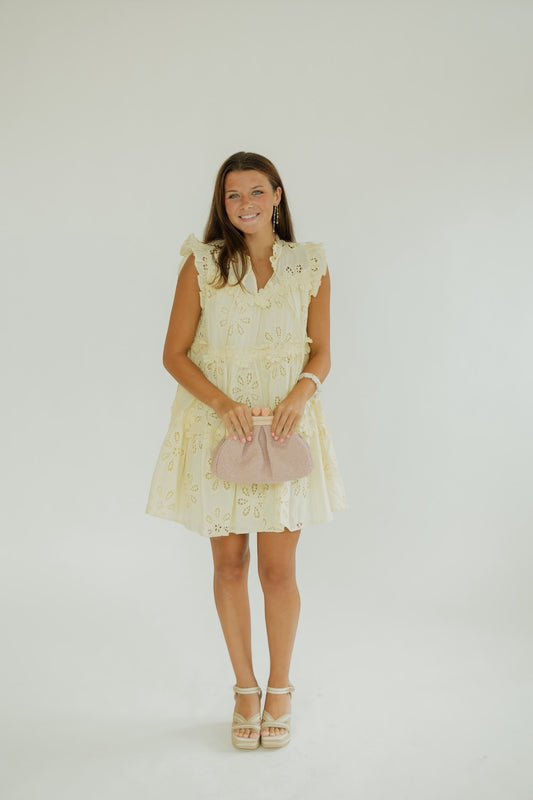 Kensie Butter Yellow Embroidered Baby Doll Dress