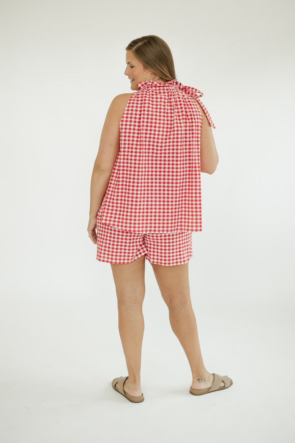 Bridget Red Gingham Tie Neck Top (S-3XL)