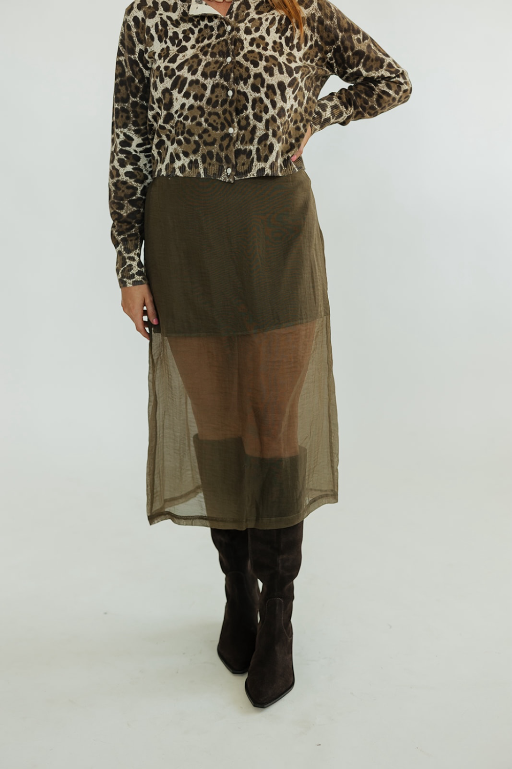 Meera Olive Sheer Skirt