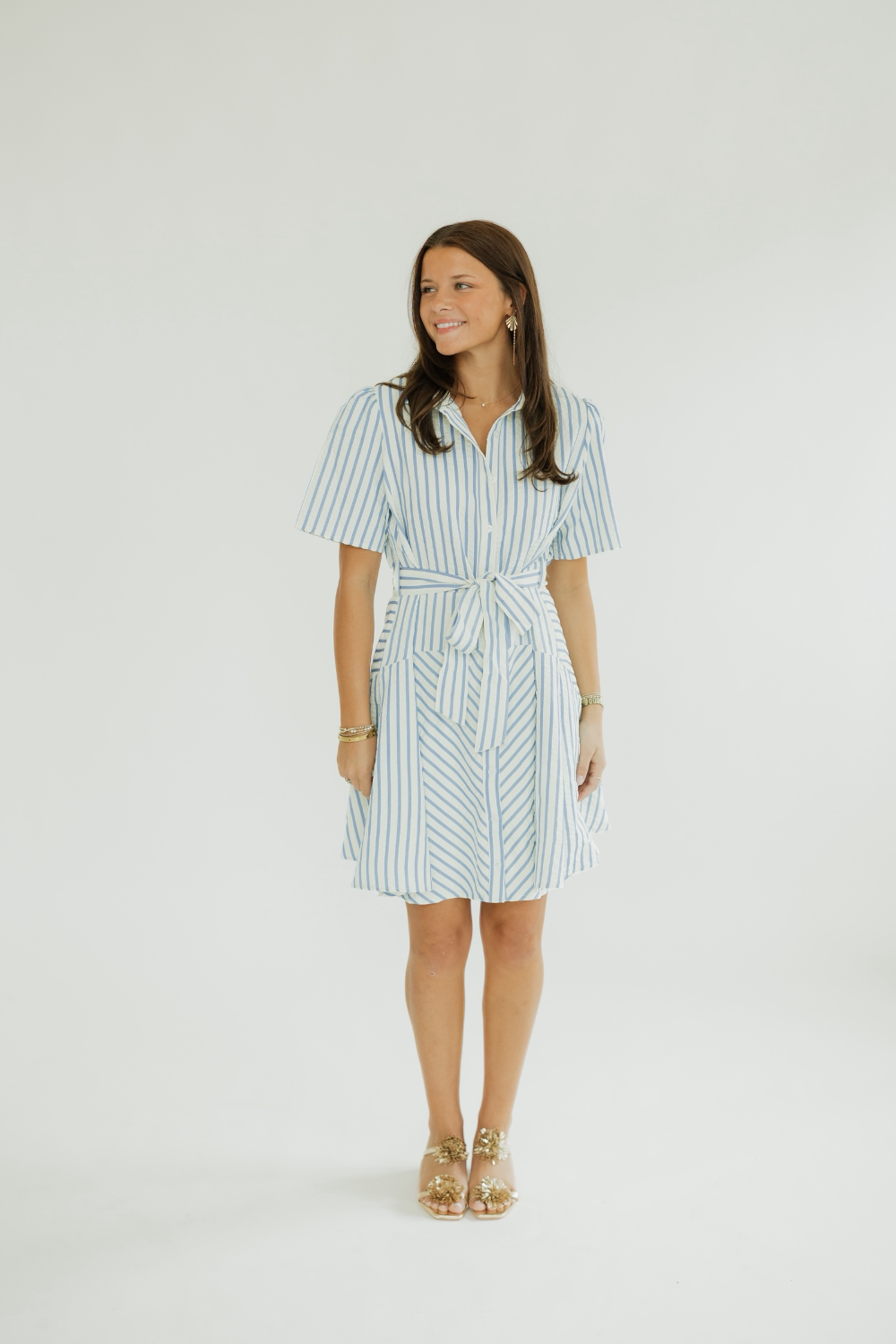 Barb Striped Button Down Mini Dress (S-2XL)