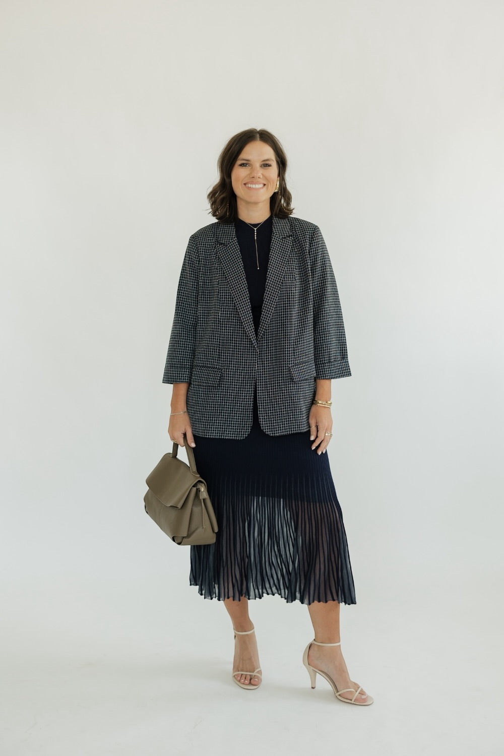Haley High Rise Navy Ribbed Sweater Flared Midi Skirt