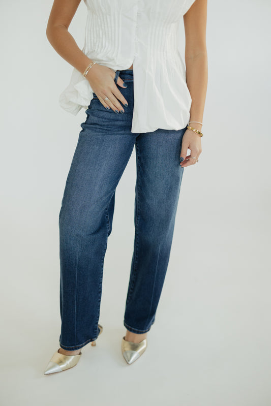 Dark Wash Mid Rise Wide Baggy Jean by Risen