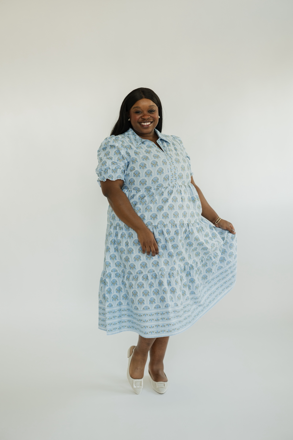 The Molly Sunshower Flora Blue Midi Dress (XS-2X)