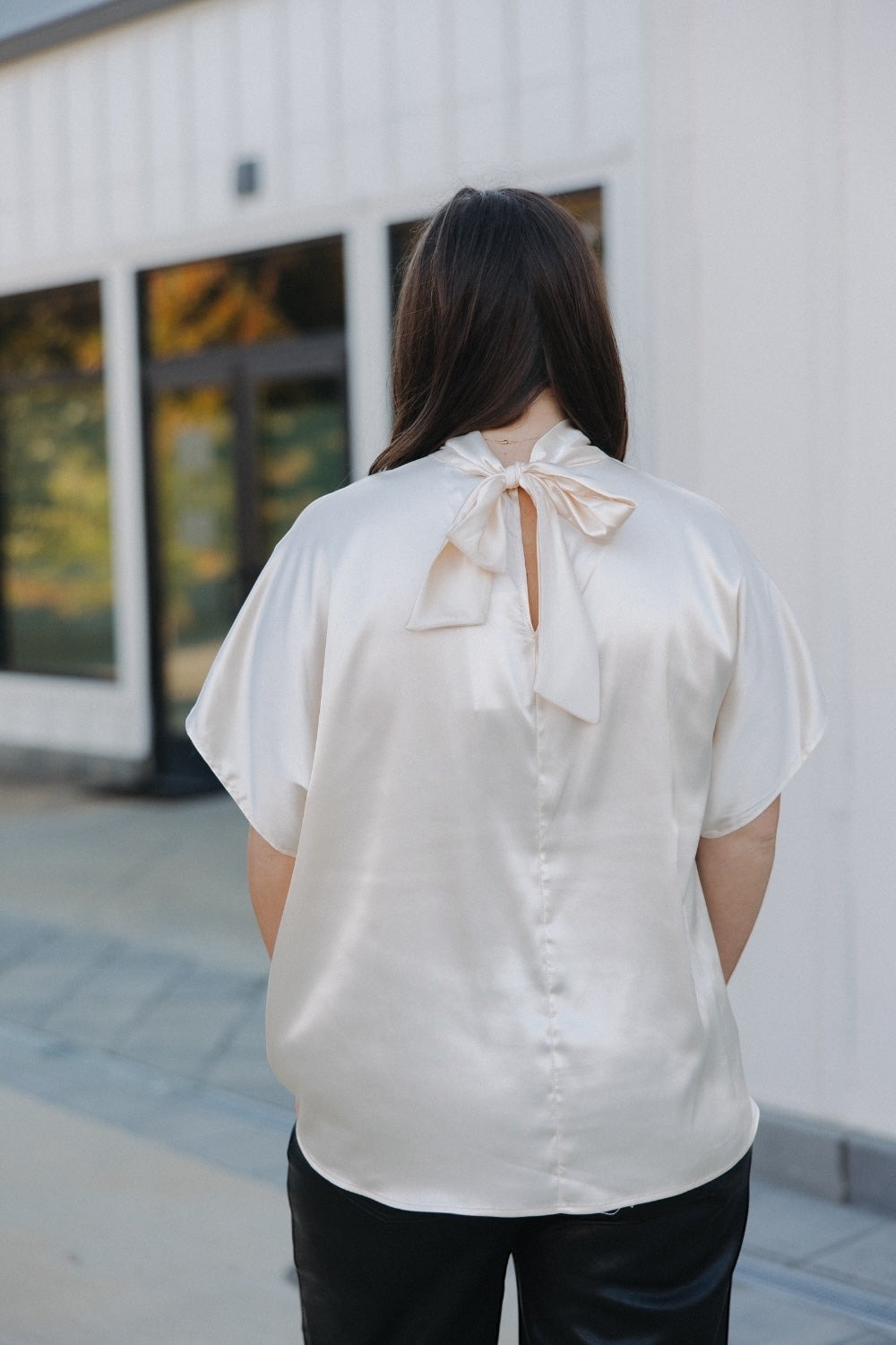 London Ivory High Tie Neck Bubble Hem Top (S-3XL)
