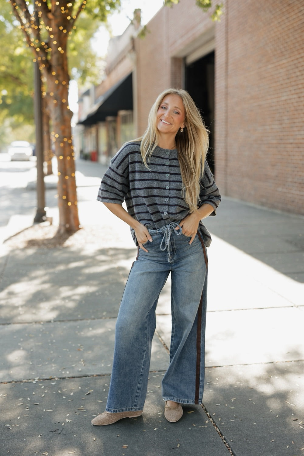 Durango Suede Side Trim Detail Denim Straight Leg Pants (XS-XL)