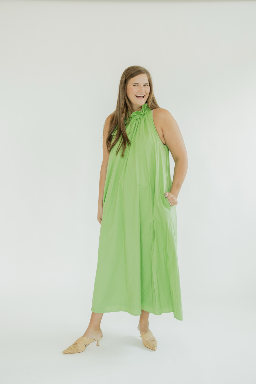 Julia Green Apple Tie Neck Maxi Dress (S-3XL)