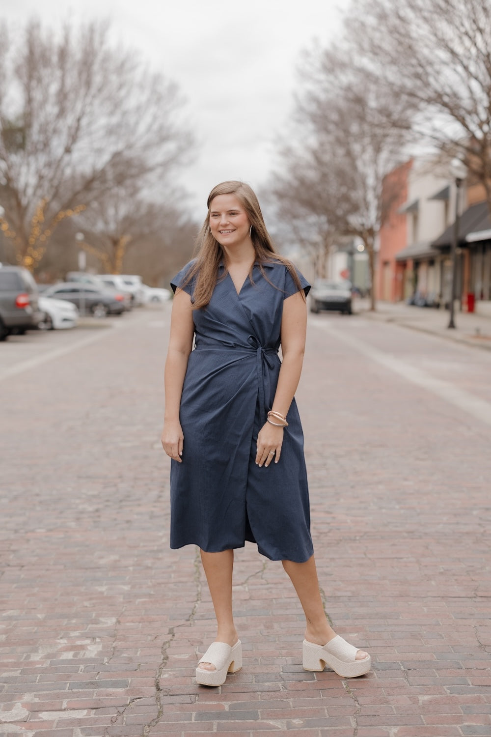 Warren Navy Wrap Midi Dress