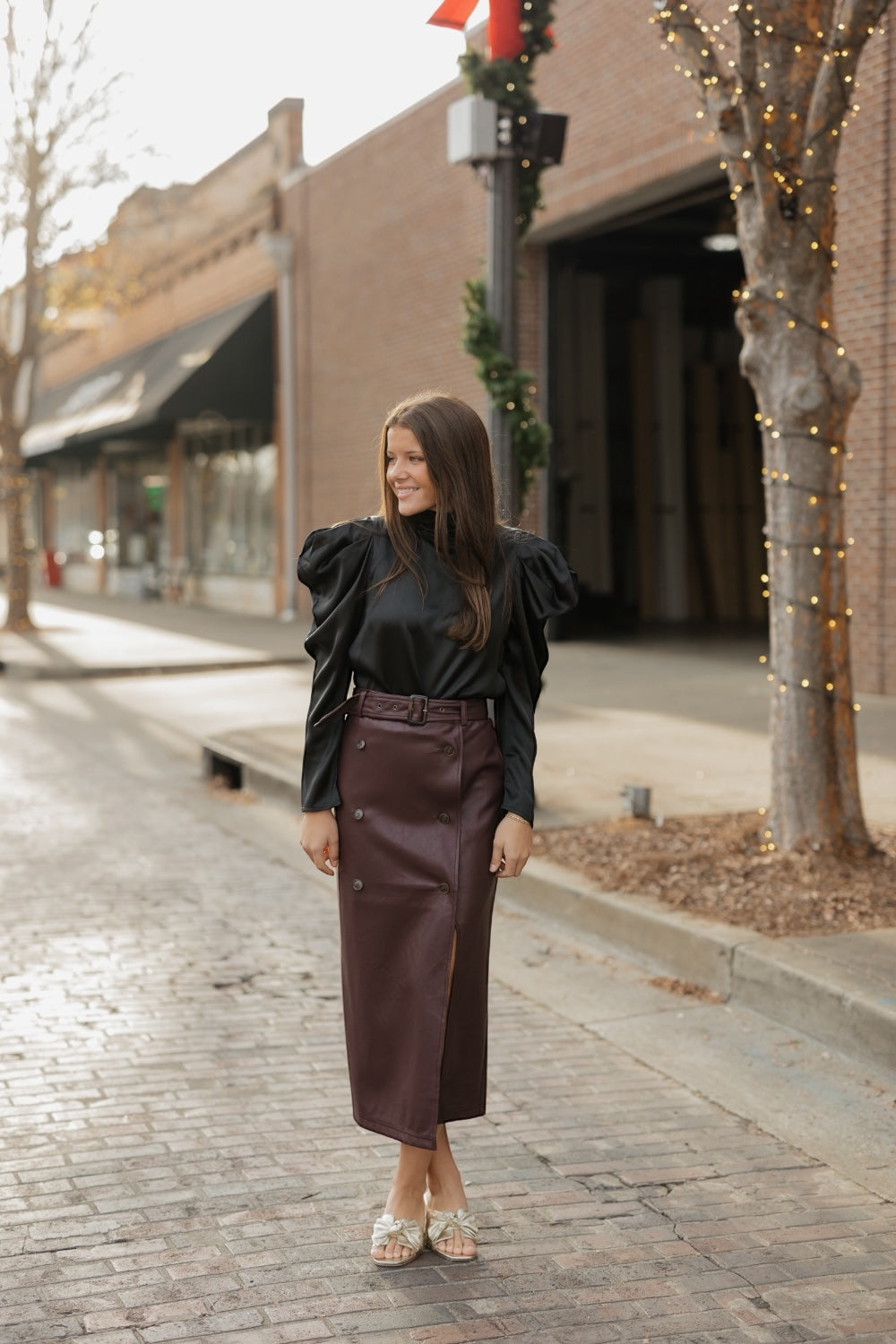 Rosie Long Sleeve Black Satin Top