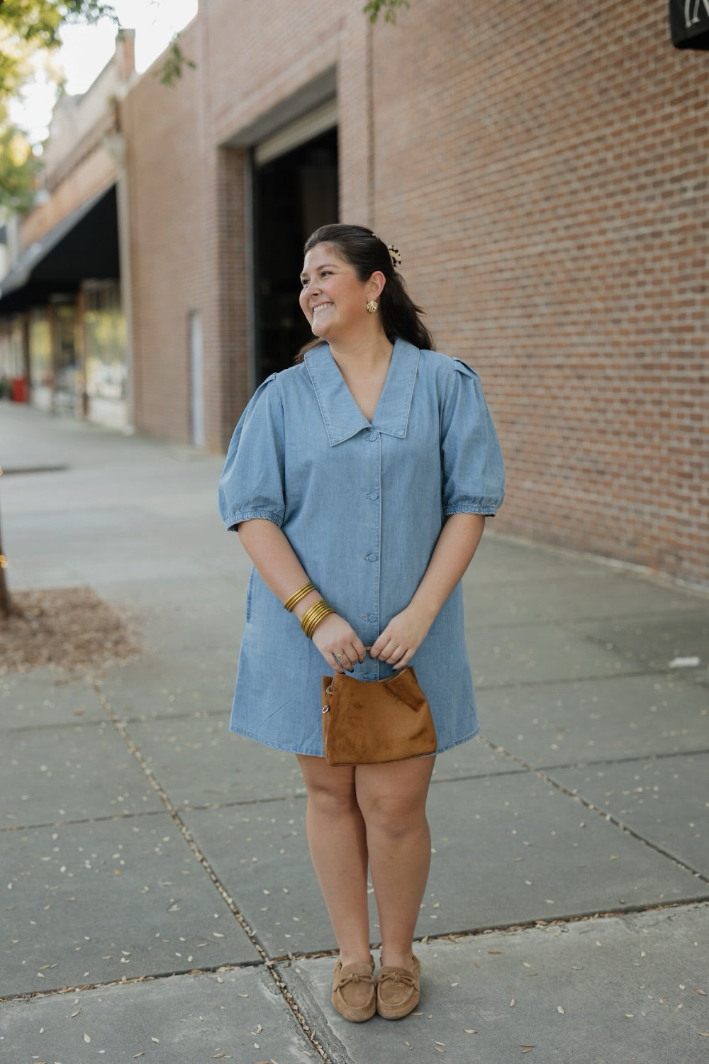 Peter Pan Collar Denim Dress (S-3XL)
